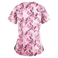 Tking Fashion Wemens Criptils Plus size Labavi kratkih rukava Tips za životinje Ljeto V Džep za vrat Radna uniforma Košulje Hot Pink 2xl