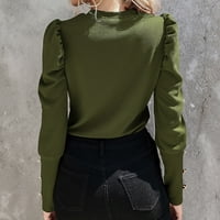 Pntutb ženski čišćenje moda casual puni okrugli vrat tanka majica s dugim rukavima vrhovi bluza pulover