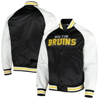Muški mitchell & ness crno bijeli boston Bruins Primetime Raglan saten puna jakna
