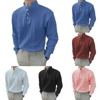 Ležerni muškarci labavi čvrsti dugi rukav dress košulja majica majica plava l