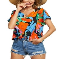 Voguele majica za žene cvjetni print majica V izrez TEE Loungewer Tunic bluza Modni ljetni vrhovi ruža