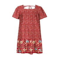 Slatke ljetne haljine za žene ljetni boho cvjetni tisak kvadratni vrat ruffle rukave labave casual kratka mini haljina ljetna haljina plaža crvena s