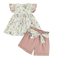 Toddler Kids Girls Outfits bez rukava cvjetni otisci vrhovi kratkih nosača Podesi veličine 3-4Y