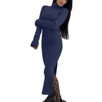 Ženska haljina za vježbanje čvrsta boja kornjače dugih rukava jesen zimska pletenje modne dno haljine za žene