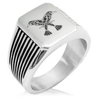 Nehrđajući čelik Huginn & Muninn Odinova Twin Ravens igla Stripe uzorak uzorak uzorak u obliku stila polirani prsten