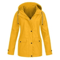 SKSLOEEg Womens Vodootporna kišna jakna s kapuljačom laganom dugim rukavima Zip up up uvlačenje kabanica sa džepovima, žuti XL