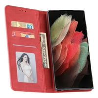 Dteck futrola za Samsung Galaxy S ultra, džepne kožne karate Pocket Wallet Chickstand Case Shootrooff Cover za Galaxy S Ultra 5g, Crvena