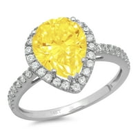 2. CT sjajan kruški izrezan simulirani žuti dijamant 14k bijeli zlatni halo pasijans sa Accentima prsten sz 10