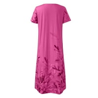 Plus veličina haljine žene dugih rukava labava ravnica maxi haljine casual duge haljine vruće ružičaste