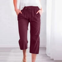 Ženske hlače široke vučne pantalone visoke struke Elastične pantalone udobne ravne pantalone za noge sa džepovima za žene L