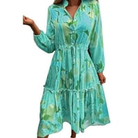 Qazqa dame casual modne tipke za ispis Labave haljine s dugim rukavima zelena xl
