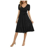 Ženske haljine V-izrez Čvrsta haljina kratkih rukava dužina koljena A-line haljine crne xl