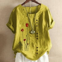 Žene Vintage Print O-izrez Floral Dugme Košulja kratkih rukava Top bluza