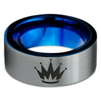 Volfram Crown King kralja kraljevske šezdjelice prsten za muškarce Žene Udobne cipele Plavo ravni rez brušeni sivi polirani