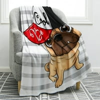 Smiješan pug pas pokrivač Cartoon Glatko meko meko print bake za kauč na razvlačenje krevet na kampovima