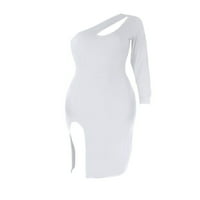 Niveer dame Bodycon haljine izdužene midi haljine dugih rukava casual jedno rame bijelo m