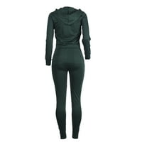Dvije odijelo za žene Dressy ljetni modni kapuljač s dugim rukavima Slim patent zatvarača Sport Casual Pure Color odijelo Zeleno s