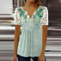 Bicoasu ženski vrhovi ženski V-izrez kratki rukav ležerne majice na vrhu čipke ljetne košulje za žene MINT Green 2xl
