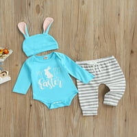 Novorođenče Baby Boy Uskrs Moj 1. Uskršnji dugi rujni Romper Striped Hars Hat Bunny Set odjeće