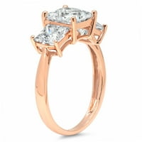 2. CT briljantna princeza Clear Simulirani dijamant 18k Rose Gold Solitaire sa akcentima Trobonski prsten SZ 8.25