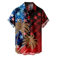 Muška havajska majica 4. jula Ležerne tipke spuštaju kratke ljetne majice kratkih rukava, 4. srpnja Muške američke zastave Patriotske majice