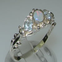 Britanci napravio je 10k bijeli zlatni prirodni prsten i akvamarinski ženski trilogijski prsten - Opcije veličine - veličine za dostupnost