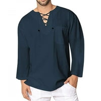Tdoqot muška košulja dugih rukava dole Ležerne prilike labave majice V-izrez Mornarica