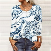 Umitay ljetni ženski modni casual dugih rukava cvjetni tasteri Ispis U-izrez pulover top bluza