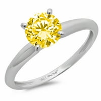CT sjajan okrugli rez simulirani žuti dijamant 14k bijeli zlatni pasijans prsten SZ 8