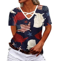 Gyujnb ženske vrhove američke zastave tiskane četvrtine srpnja Košulje za žene V izrez kratkih rukava