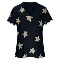 Ljetne košulje za žene V-izrez pulover Dressy Ležerne prilike čipke T-majice Labavi fit bluzes zvijezda