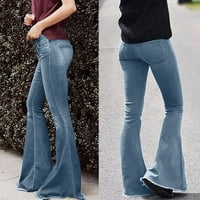 Shpwfbe traperice za žene Bljeskalice Jeans Women Flare Srednji čepovi traperice džepne rastezanje vitkih