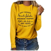 Dug pulover za ispis Top majica za bluze za bluze s rukavima, ženska bluza za žene O-izrez Žuto