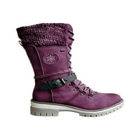 Zodanni ženske čizme kopče kaiš za jahanje čizme Mid Calf zimske cipele hodanje vanjske udobnosti čipke Purple 6.5