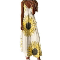 FINELYLOVE STAR haljina Žene Šarene haljine V-izrez cvjetni bez rukava Maxi Yellow