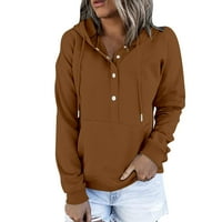 Brlopf Hoodie za ženske gumne sa čvrstim bojama niz teen vrhovi casual pulover za crtanje dugih rukava sa džepom
