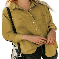 Nokiwiqis Trendy Jean majica, čvrsta boja Lapel Dugme dugme-up rela fit traper bluza za žene, s m l