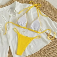 Zuwimk bikinis za žene, ženski bluzon prugasti ispisani začupljeni T-Back push up tankini vrh sa šorcama žuto, m