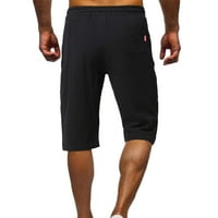 Muške plus pantalone za veličinu Ležerne prilike za crtanje Jednobojno pamučne i posteljine Sportske kratke hlače crne 8