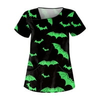 Anepal ženska ležerna Halloween tiskala je radna odjeća s kratkim rukavima s dvostrukim džepom Top Green 3xl