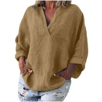 Brglopf ženske modne čvrste boje dugih rukava s dugim rukavima od pamuk i labave labave košulje bluza