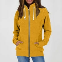 DRPGunly zimski kaputi za žene, jesenski zimski ruči na dugim rukavima toplo kapuljač bez kapuljača, čvrsta boja Zip jakna Dugi kaputi za žene, djevojke 'Outerwear Jackets & Coats Gold XL