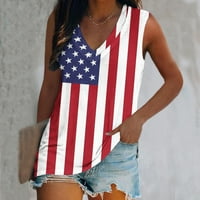 Američka zastava USA T majica TOP ZA ŽENE NEVEKLJUČENJE DAN PRINTOVO V-NECT bez rukava bijeli l
