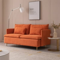 63.8 '' Loveseat kauč, modernog pamučnog tapeciranog fotelja kauča sa jastucima i zlatnim metalnim nogama, udobnim naglaskom na kauču s podstavljenim jastukom i naslonom za dnevnu sobu spavaću sobu, narandžaste
