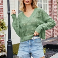 Akiihool žene džemper ženski puff dugih rukava džemper posada od vrat čvrste boje pletene pulover džemper vrhovi