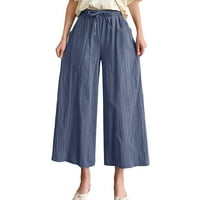 Žene Čvrsti povremeni džep široke noge hlače elastične strukske kaiševe hlače obrezirane hlače Duksevi