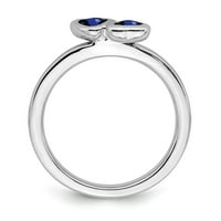 White Sterling Silver Ring Band Themed Sapphire, laboratorija je stvorila srce plavo