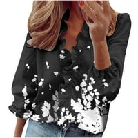 Ženske vrhove klirence ispod $ Žene Ležeran puni rukav V-izrez V-izrez labave majice ispis bluza tiskanje