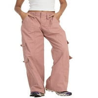 Ženske ravne ležerne hlače Čvrste boje elastične struke labave hlače sa džepovima Srednja odjeća