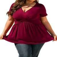 Ljetne majice za žene Ljetne majice prevelizirani majica kratki rukav plus veličina vrhova Lounge bluza za odmor vino crveno m